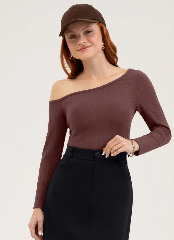Cativa You - Blusa em Canelado Marrom Escuro
