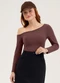 Cativa You - Blusa em Canelado  Preto - variação: Marrom Escuro