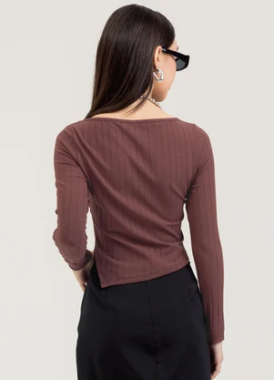 Cativa You - Blusa em Canelado  Marrom Escuro - CATIVA YOU