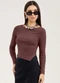 Cativa You - Blusa em Canelado  Preto - variação: Marrom Escuro