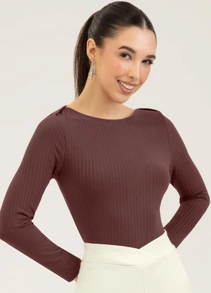 Cativa You - Blusa em Canelado  Marrom Escuro - CATIVA YOU