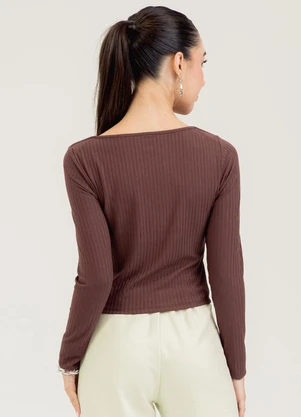 Cativa You - Blusa em Canelado  Marrom Escuro - CATIVA YOU