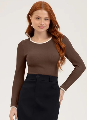 Cativa You - Blusa em Canelado  Marrom Escuro - CATIVA YOU