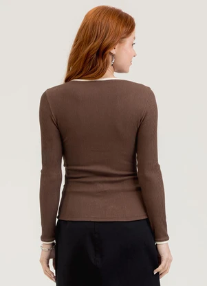 Cativa You - Blusa em Canelado  Marrom Escuro - CATIVA YOU