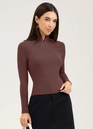 Cativa You - Blusa em Canelado  Marrom Escuro - CATIVA YOU