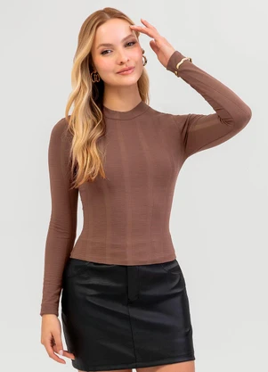 Cativa - Blusa em Canelado Marrom - CATIVA