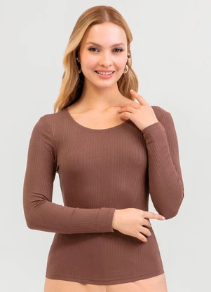 Cativa - Blusa em Canelado Marrom - CATIVA