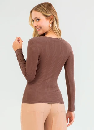 Cativa - Blusa em Canelado Marrom - CATIVA