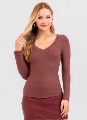 Cativa - Blusa em Canelado Marrom - CATIVA