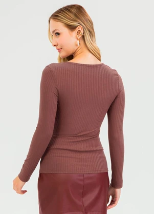 Cativa - Blusa em Canelado Marrom - CATIVA