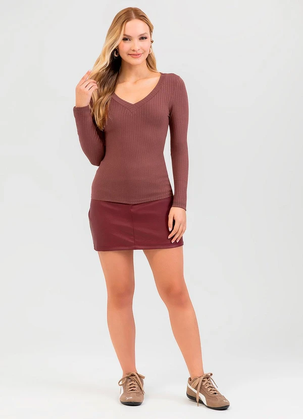 Cativa - Blusa em Canelado Marrom 3