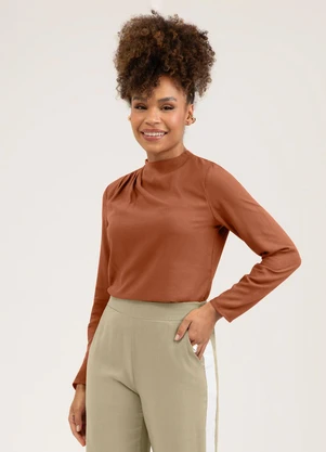 Cativa - Blusa em Canelado  Marrom - CATIVA