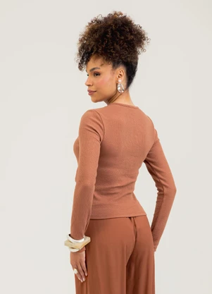 Cativa - Blusa em Canelado  Marrom - CATIVA