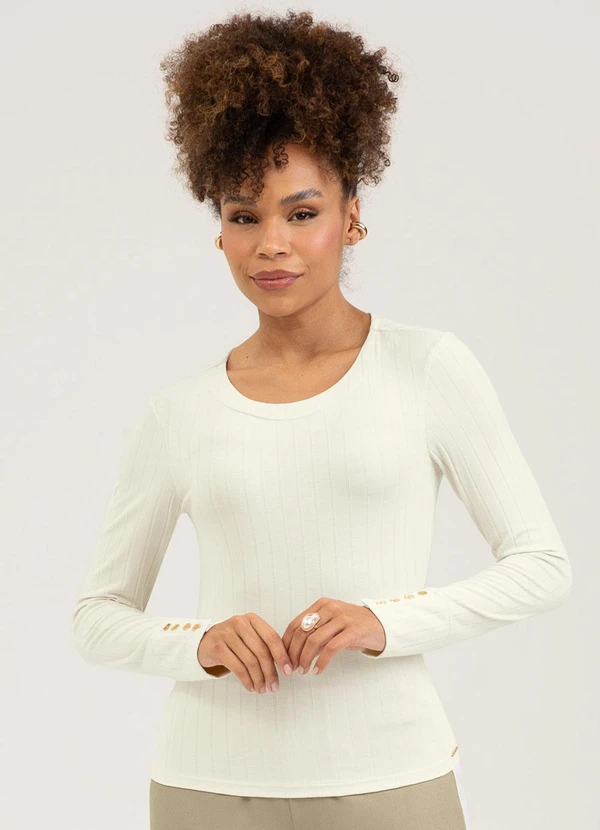Cativa - Blusa em Canelado Off White