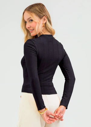 Cativa - Blusa em Canelado Preto - CATIVA