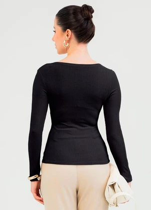Cativa - Blusa em Canelado Preto - CATIVA