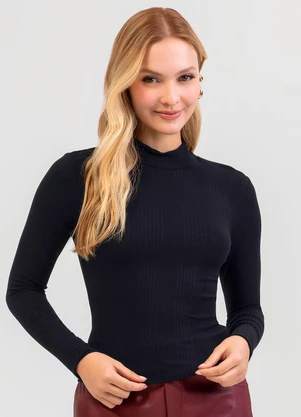 Cativa - Blusa em Canelado Preto - CATIVA