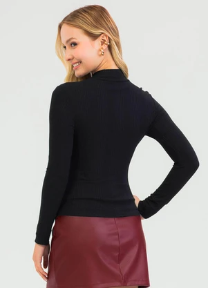 Cativa - Blusa em Canelado Preto - CATIVA