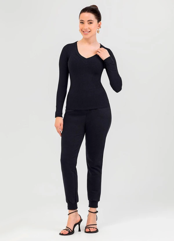 Cativa - Blusa em Canelado Preto 3