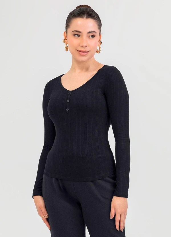 Cativa - Blusa em Canelado Preto
