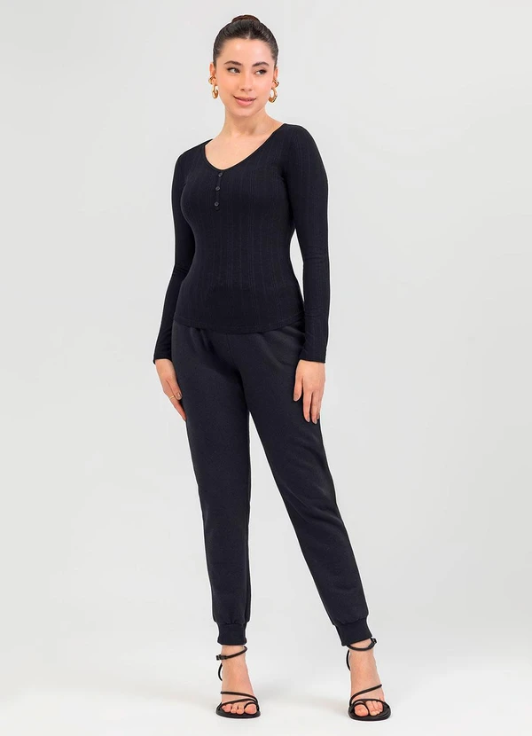 Cativa - Blusa em Canelado Preto 3