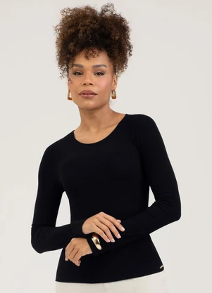 Cativa - Blusa em Canelado Preto - CATIVA