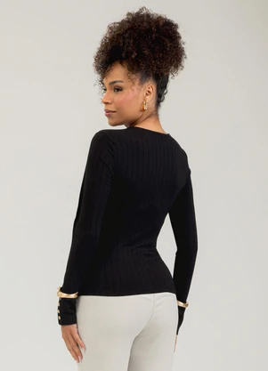 Cativa - Blusa em Canelado Preto - CATIVA