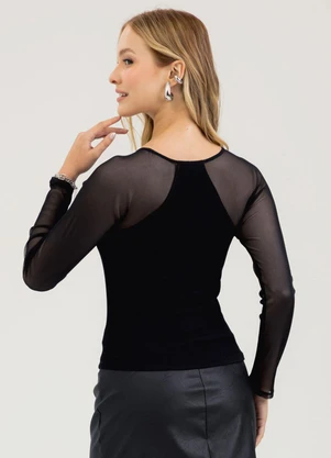 Cativa - Blusa em Canelado  Preto - CATIVA