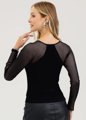 Cativa - Blusa em Canelado  Preto - CATIVA