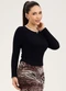 Cativa - Blusa em Canelado  Marrom Claro - variação: Preto