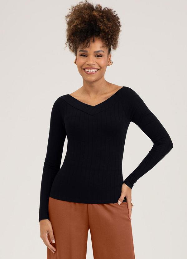 Cativa - Blusa em Canelado Preto