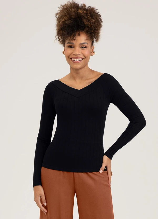 Cativa - Blusa em Canelado Preto