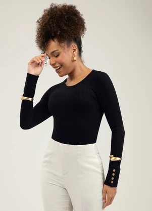 Cativa - Blusa em Canelado  Preto - CATIVA