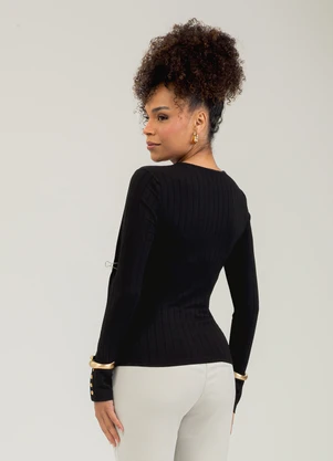 Cativa - Blusa em Canelado  Preto - CATIVA