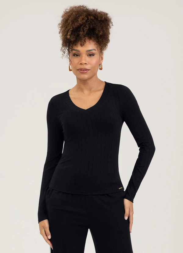 Cativa - Blusa em Canelado Preto