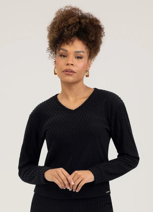 Cativa - Blusa em Canelado  Preto - CATIVA