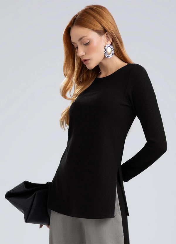Gris - Blusa em Canelado Preto
