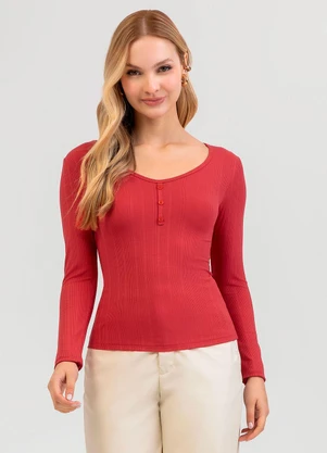 Cativa - Blusa em Canelado Vermelho - CATIVA