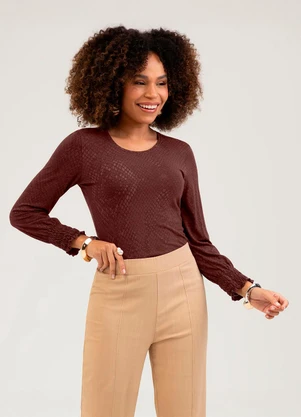 Cativa - Blusa em Crepe  Marrom Escuro - CATIVA