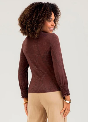 Cativa - Blusa em Crepe  Marrom Escuro - CATIVA