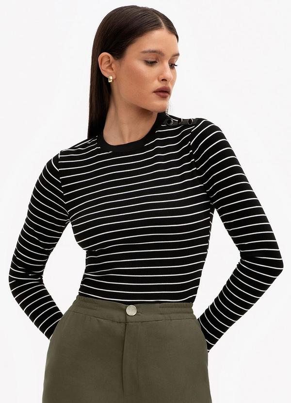 Principessa - Blusa em Malha Canelada Listrada Dakota Preto