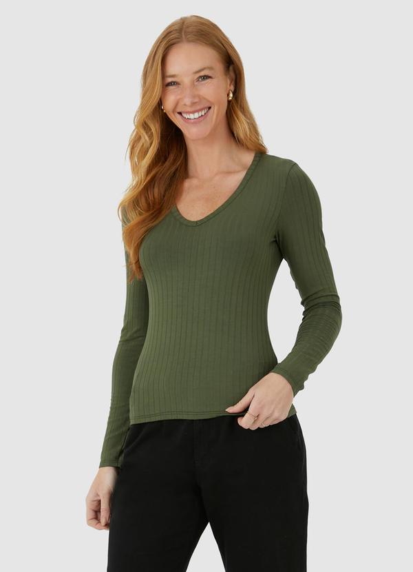 Malwee - Blusa em Malha Canelada Verde