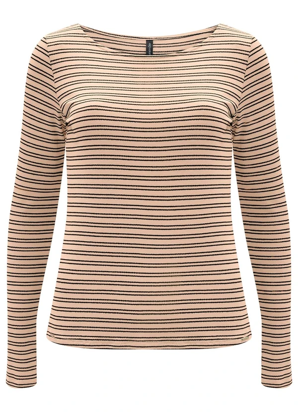 Lunender - Blusa em Malha Crepe Listrada Bege