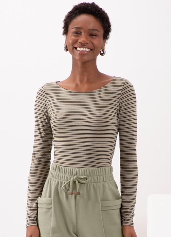 Lunender - Blusa em Malha Crepe Listrada Verde