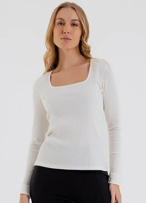 Just Basic - Blusa em Ribana Canelada Off White - JUST BASIC