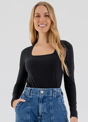 Just Basic - Blusa em Ribana Canelada Preto - JUST BASIC