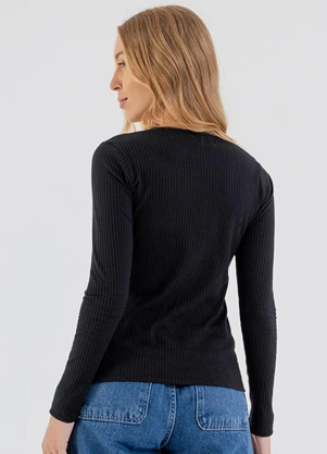 Just Basic - Blusa em Ribana Canelada Preto - JUST BASIC