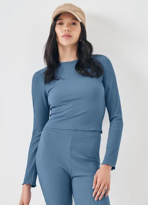 Sofie - Blusa em Ribana com Acabamento Ondulado Azul - SOFIE
