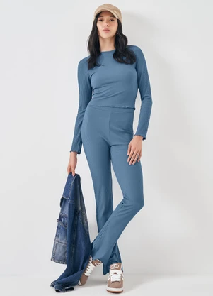 Sofie - Blusa em Ribana com Acabamento Ondulado Azul - SOFIE