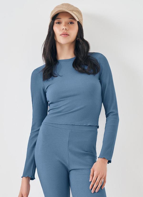 Sofie - Blusa em Ribana com Acabamento Ondulado Azul